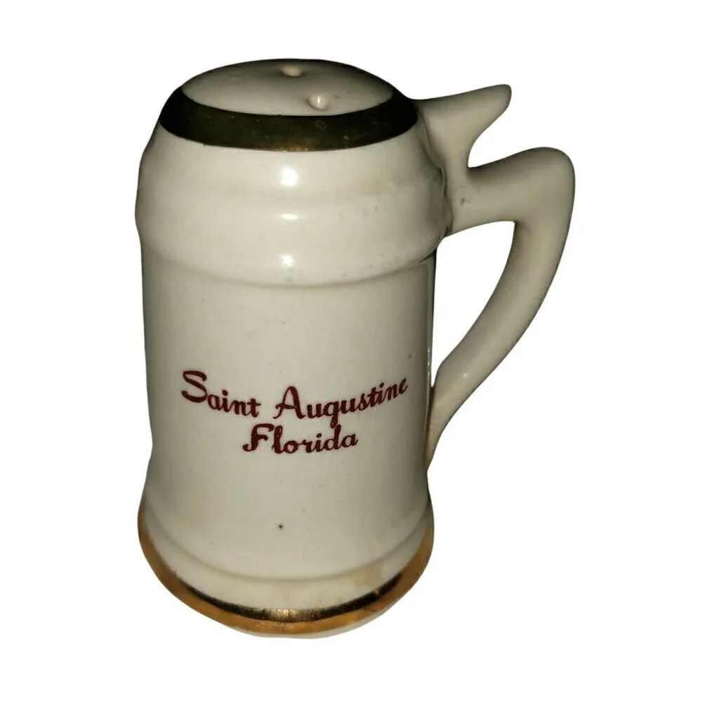 Vintage‎ St Augustine Florida Salt & Pepper Shakers Souvenir Kitch Stein Mug